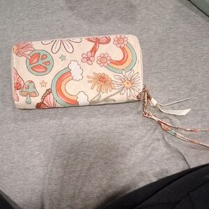 Floral Rainbow Zip-Around Wristlet Wallet - Cream Multicolor